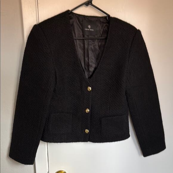 Anine Bing Annita Modern Woven Blend Textured Sweater Jacket Size Medium Black - Picture 3 of 6